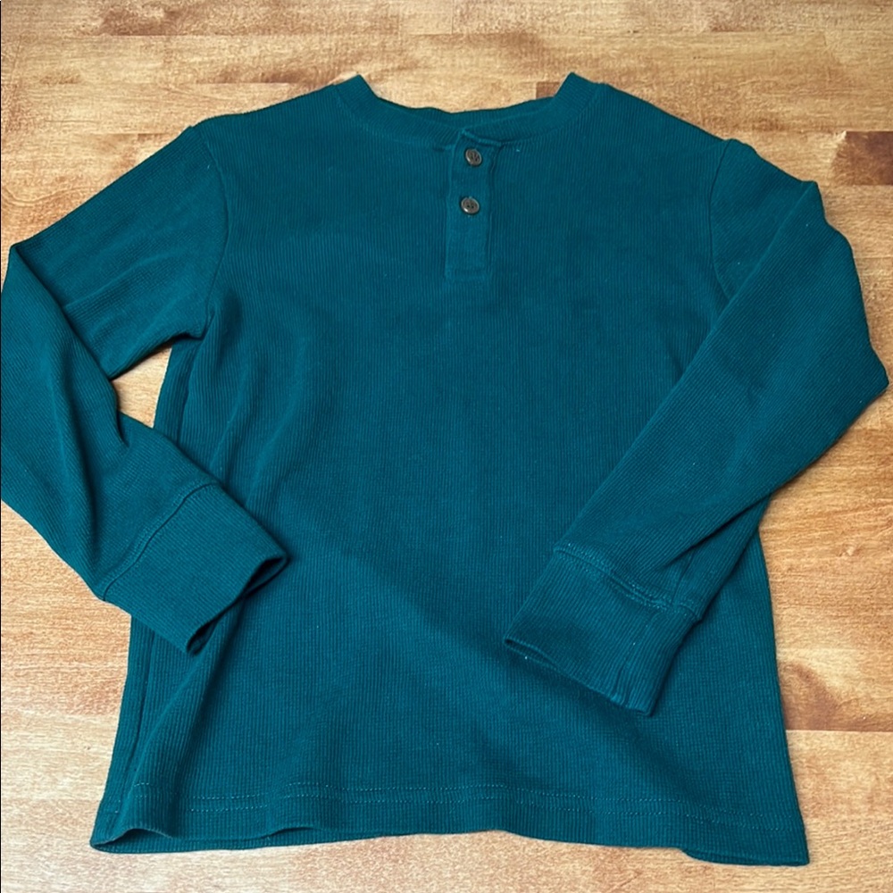 Children’s place boys small (5/6) Hunter Green  Long Sleeve Henley Shirt, EUC